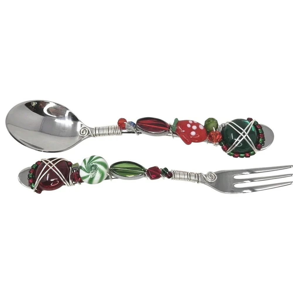 The Queen‎ Bead Christmas Charcuterie Set Beaded Spoon & Fork 6